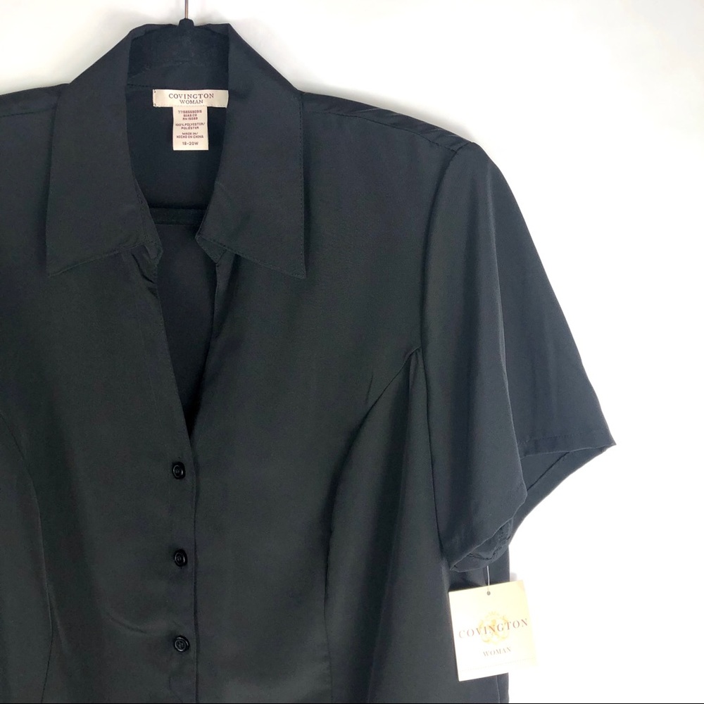 {covington woman} short sleeve black button tee